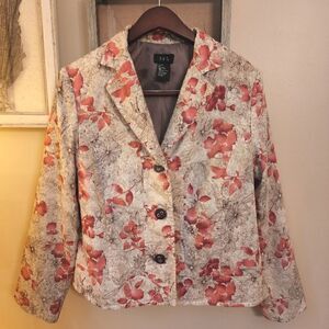 R.Q.T. Floral granny chic linen blend blazer with shoulder pads y2k